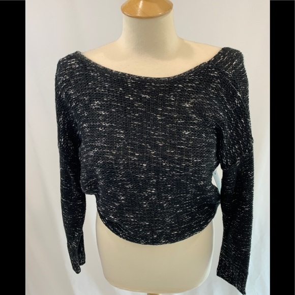 Abound Black/White Heather Twist Back Crop Pullover Sweater - Picture 2 of 7